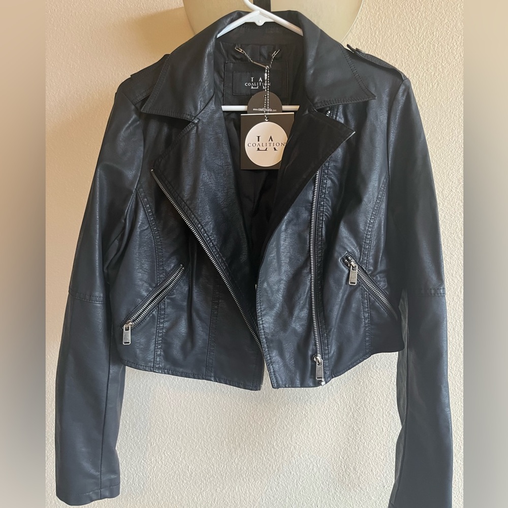 Coalition cropped faux leather jacket size medium